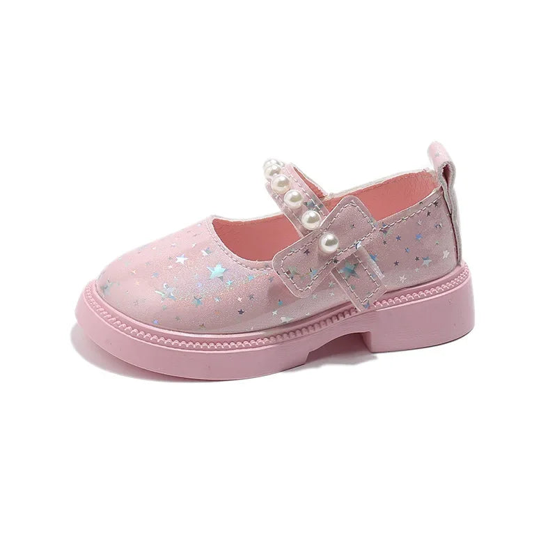 2025 Shoes NewGirls Leather Shoes for Party Wedding Kids Princess Rhinestones Shoes with Bow-knot Fashion Children