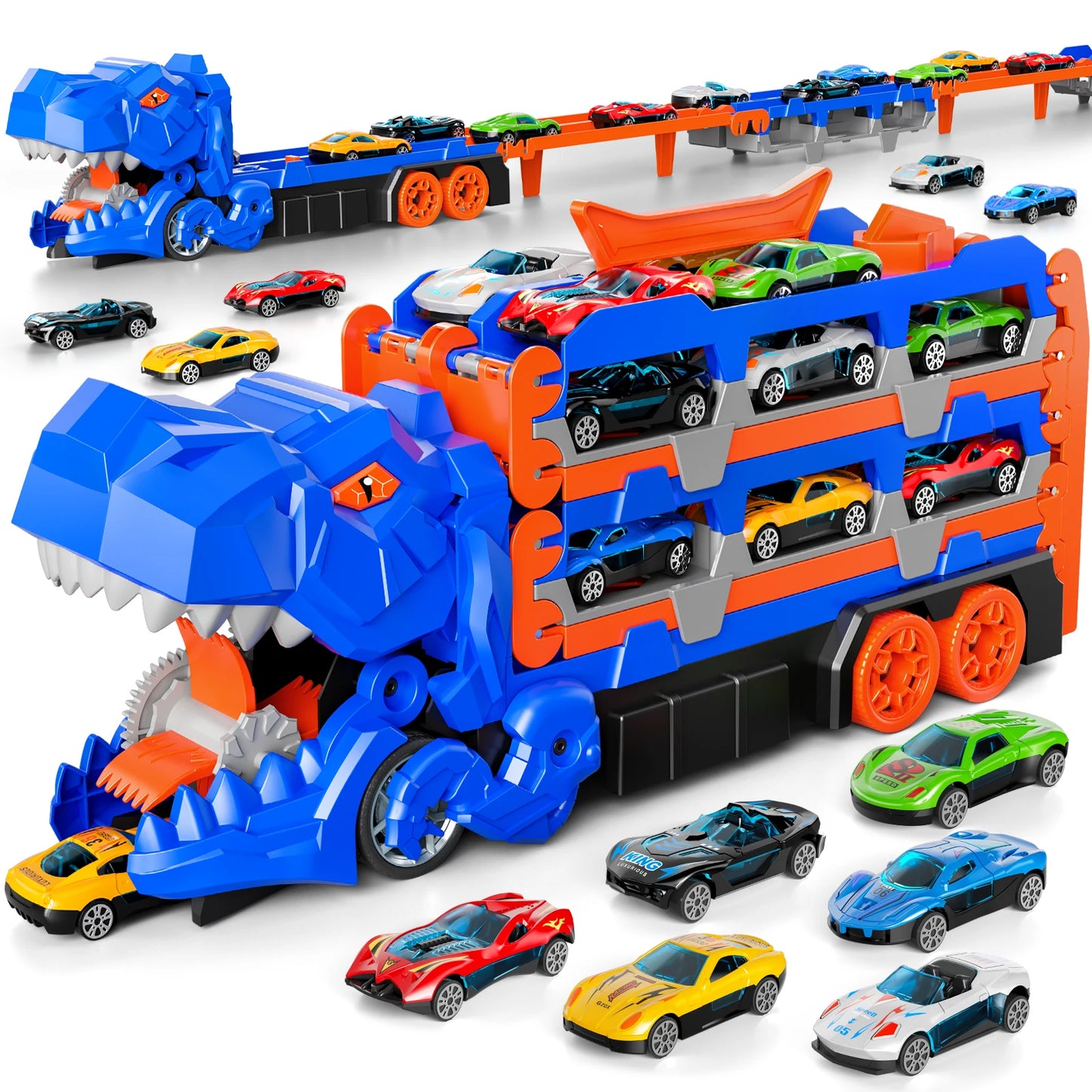 Dinosaur Truck Toy Set with Die-Cast Racing Cars for Kids