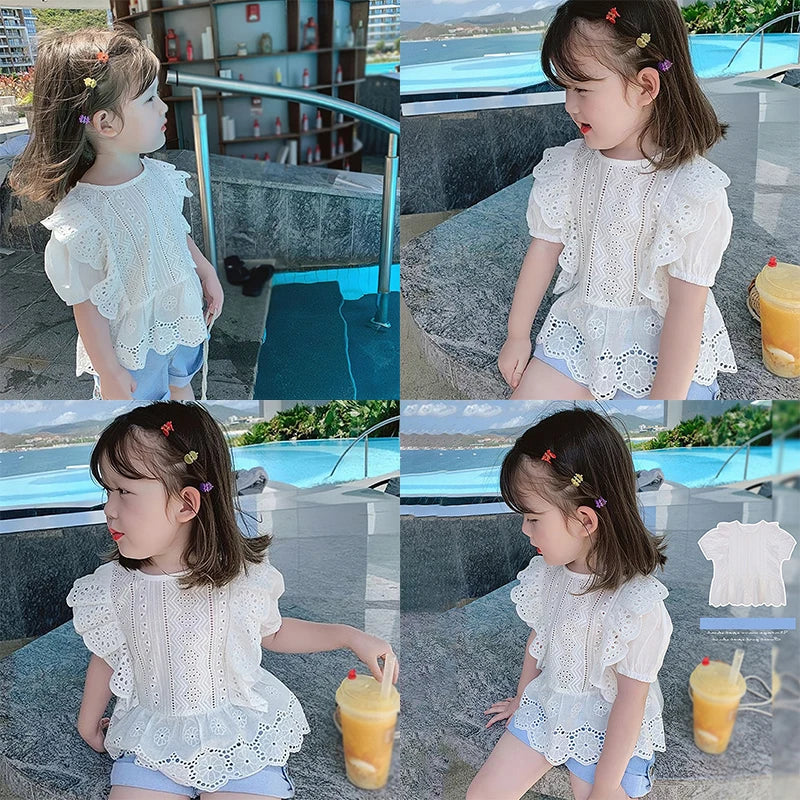 Helena Round Neck Bubble Sleeve Lace Hollow Breathable