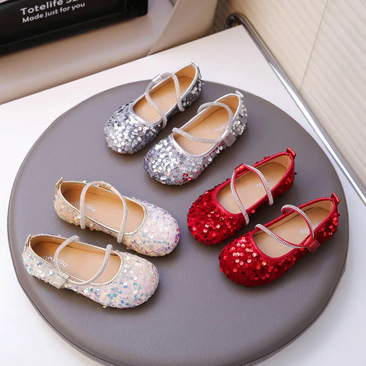 Fashion Girl Shoe 2025autumn New Sequined Princess Shoe Sweet Girl Party Dresses Soft Sole Kid Shoes Women Shoes Designer Shoes