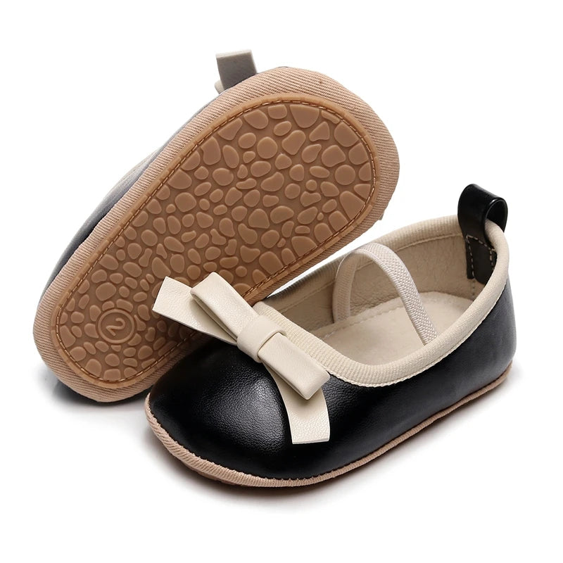 Newborn Baby Shoes Baby Girl Shoes Cute Bow Leather Rubber Sole Anti-slip Toddler First Walkers Infant Girl Shoes Moccasins