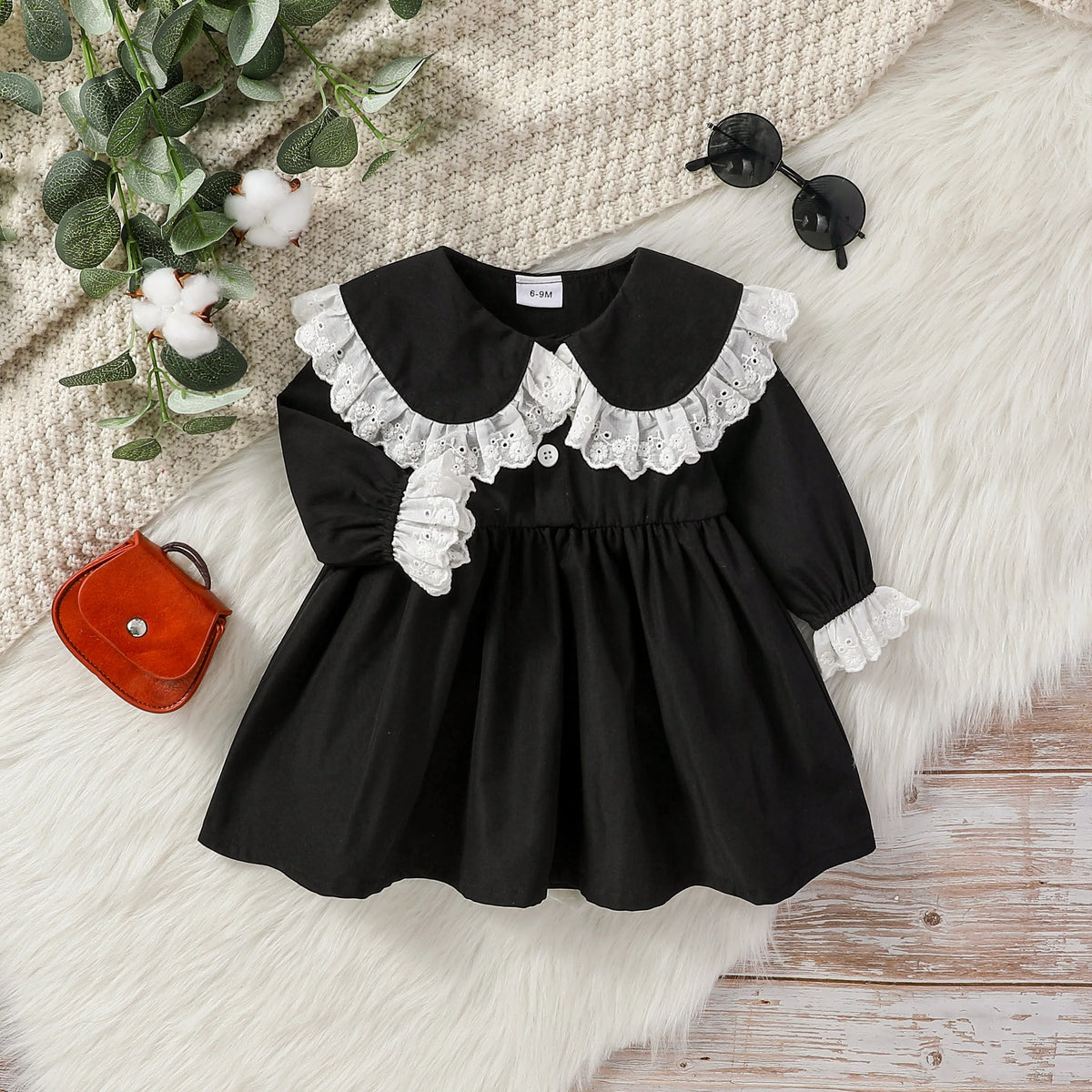 2025 Baby Girls' Dresses Autumn New Style Long Sleeve Doll Collar With Lace Princess Dresses