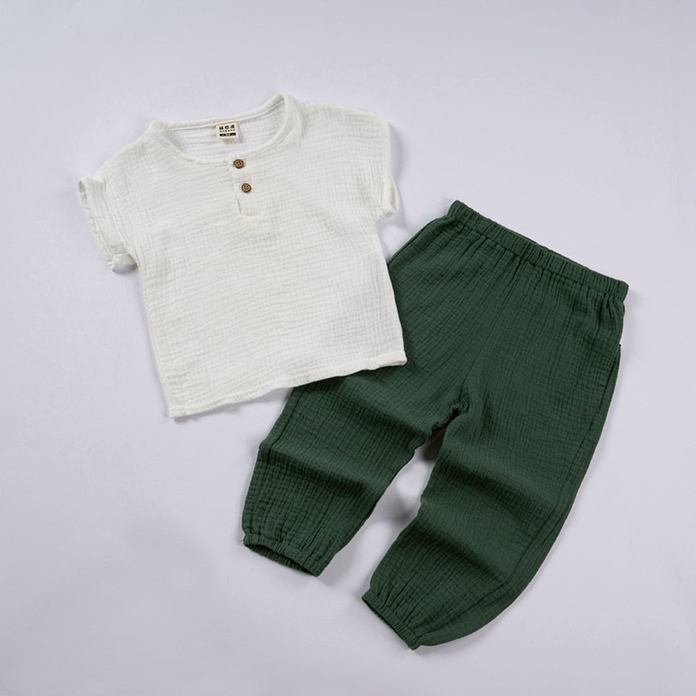 Organic Outfits Cotton Solid Long Sleeve Loose Children Two Piece Set - GuGuTon