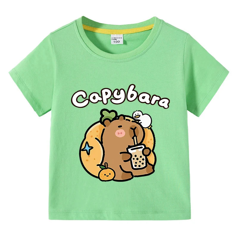 Carlos Cute Capibara Round Neck Tees
