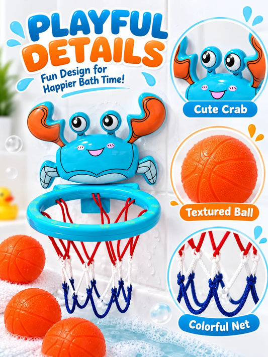 Toddler Bath Basketball Hoop Toy with 3 Soft Balls Strong Suction Cups Bathtub Shooting Game