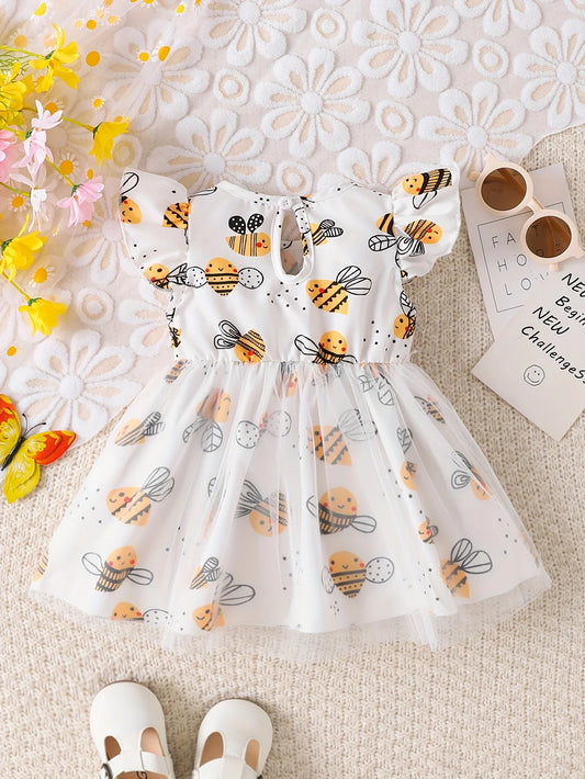 Single-Piece Baby Girl Casual Dress for Spring and Summer, Cute Style, Milk Silk Dress