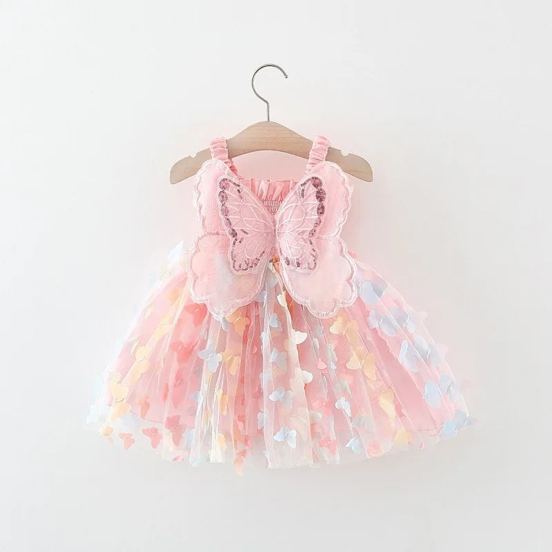 2025 Summer children's dress casual suspender butterfly girl princess dress