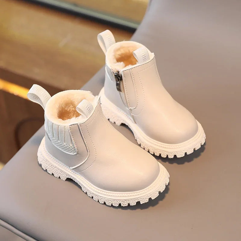 Brester Kids Boys Girls Boots - Zipper Non-Slip Leather Shoes