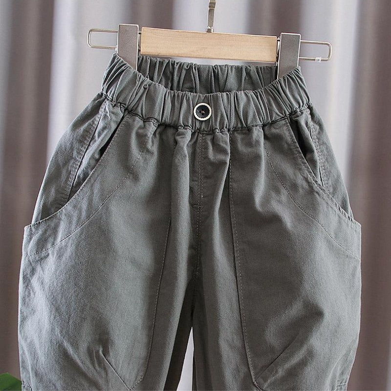New Loose England Style Spliced Pocket Cotton Harem Wide Leg Trousers