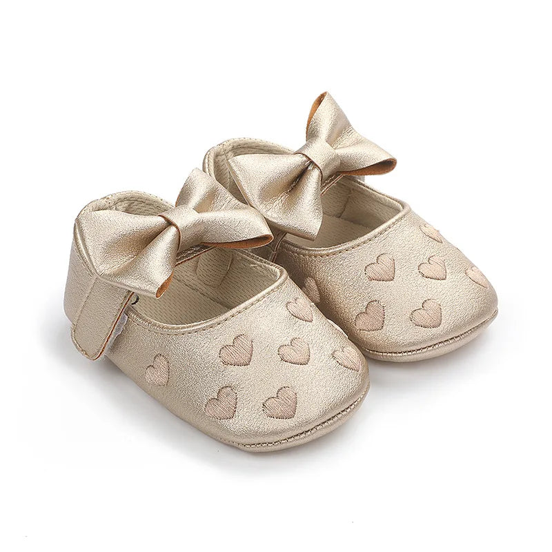 Baby Shoes Classic Dress Cute Bow-knot Heart Anti-slip Soft Sole