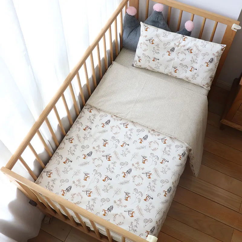 Newborns Pure Cotton Crib Kit Cot Linen Duvet Cover Bedding Set