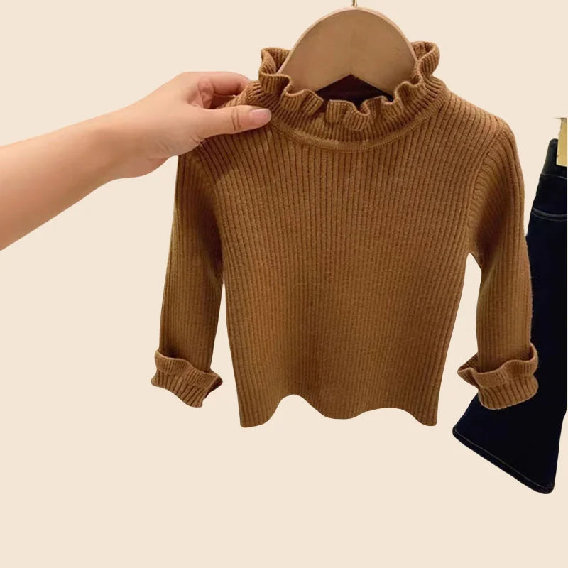 Adriana Autumn Solid High Elastic Pullover Kid's Turtleneck