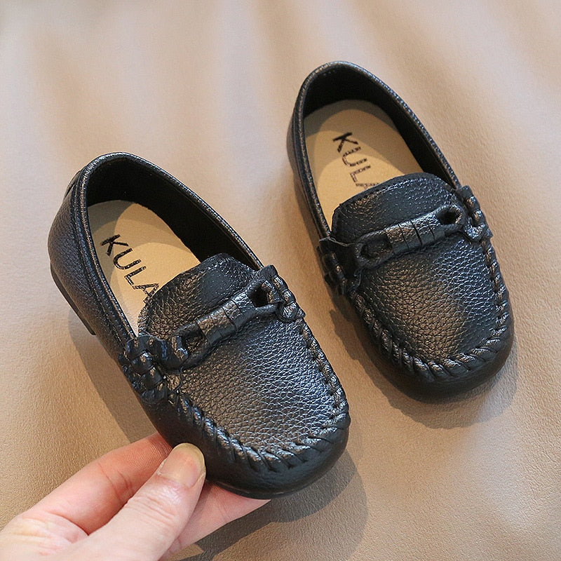 Boys Leather Shoes Black White for School Party