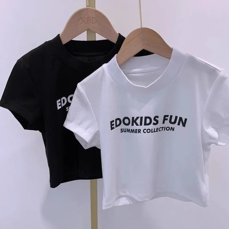 Irene Letter Tee Kids Crop Children Streetwear Clothes Fashion Solid