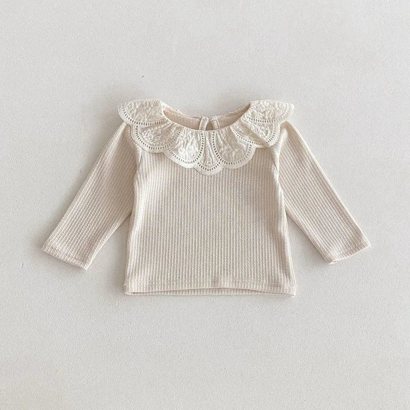 Raven Sweet Lace Lotus Leaf Collar Top