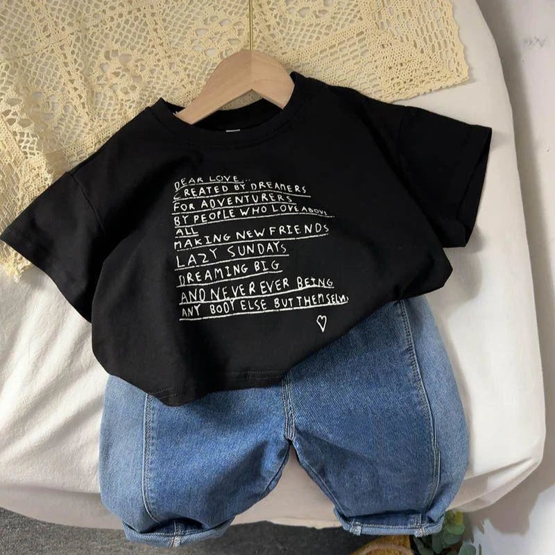 Elvis Loose Baby Letter Short Sleeves Tees