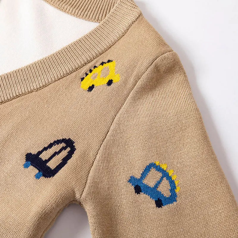 Louis Cartoon Car Jacquard Cotton Knitted Sweater
