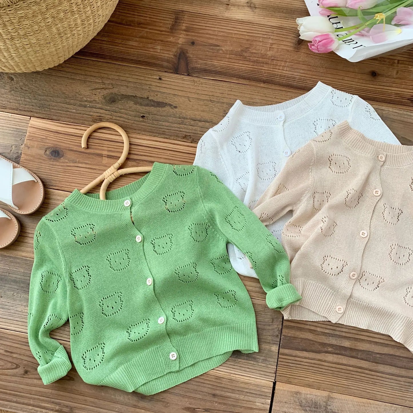 Ottis Knitted Hollow-Out Bear Sweater