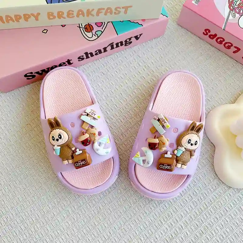 Cartoon Coffee-Themed Eva Slippers for Kids