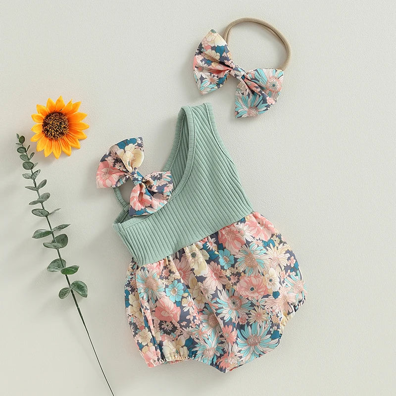 Jennifer Baby Girl Summer Floral One Shoulder Romper