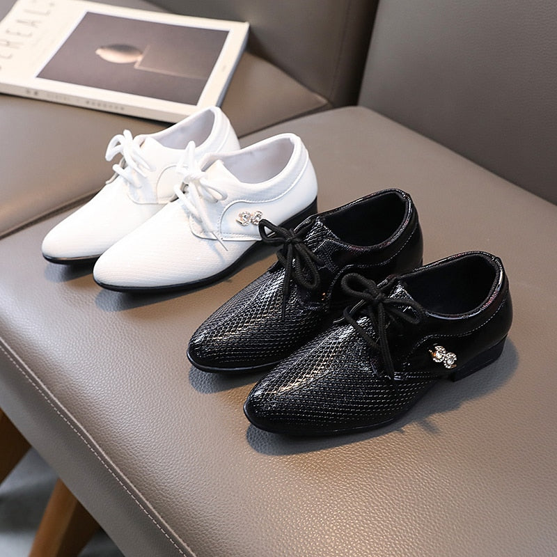 Boys Pointed Leather Shoes Children British Black
