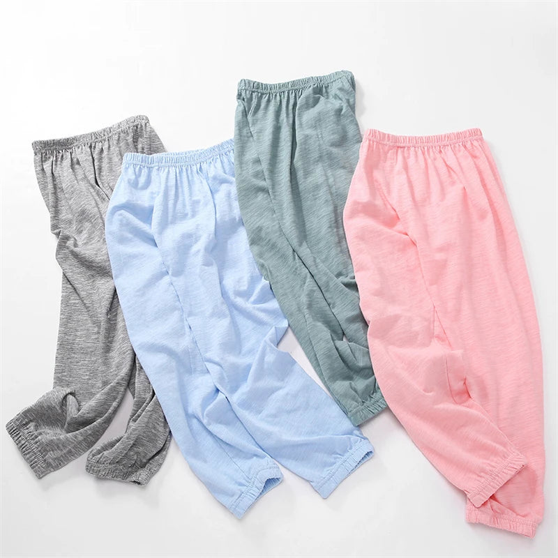Víctor Cotton Thin Breathable Pants Kids Solid Color Trousers