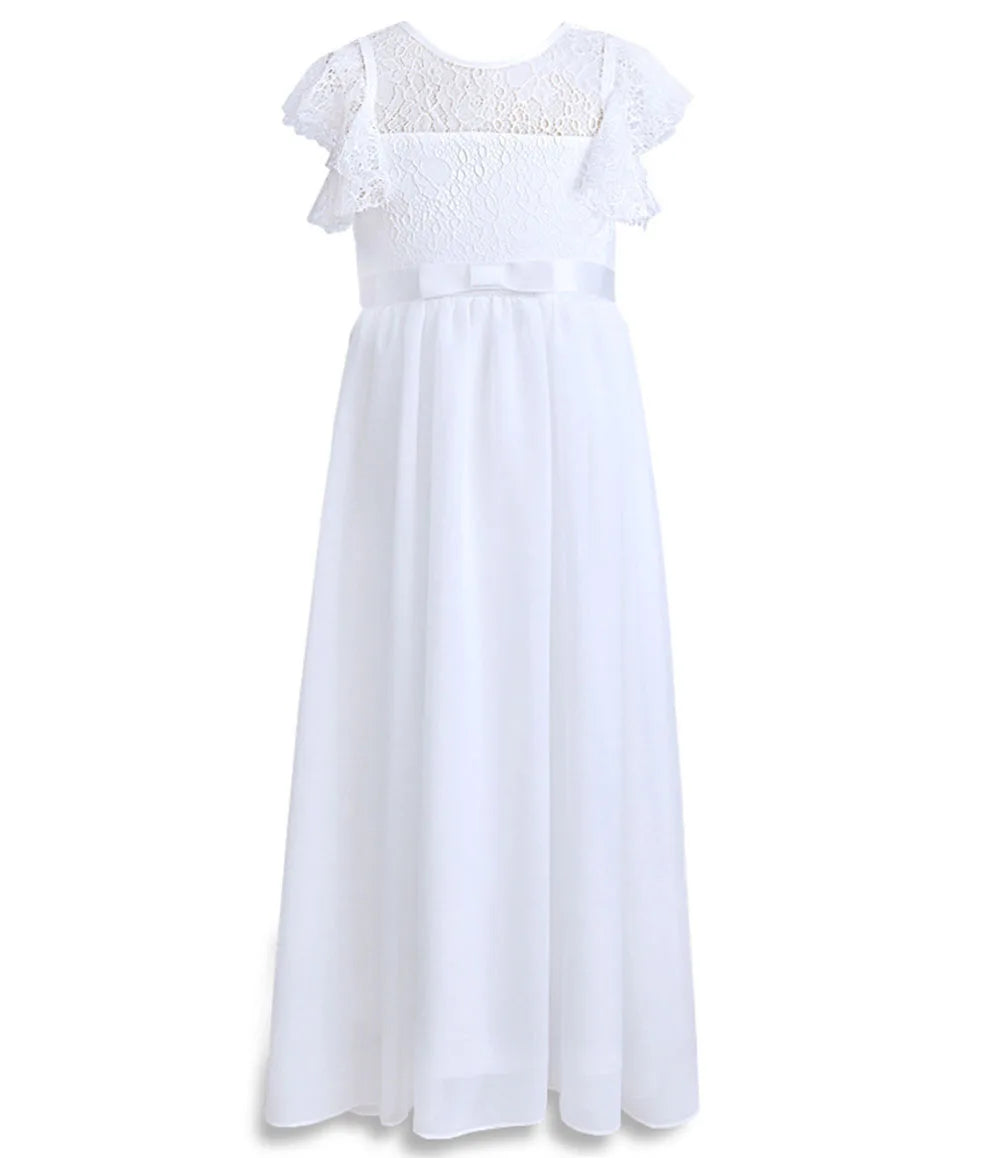 HETISO Chiffon Flower Girl Dresses Hollow Lace Kids Weddings Bridesmaid Dress