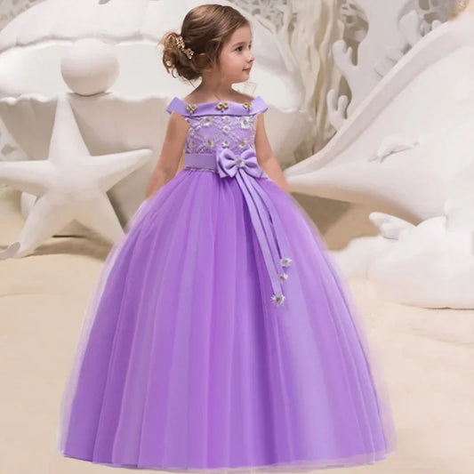 PLBBFZ Kids Girl Long Clothes Tutu Flower Dress Children Party Wedding Formal Dress