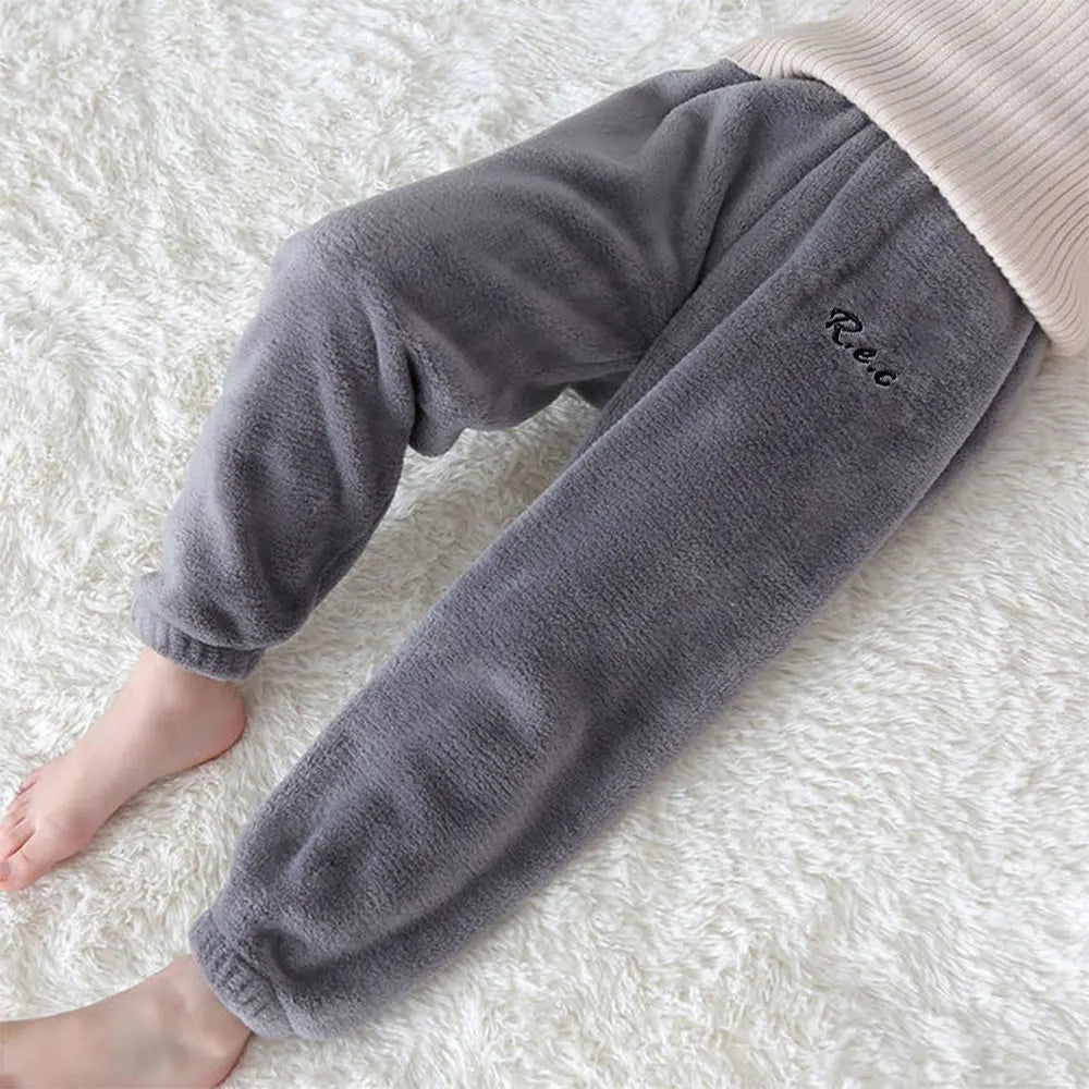 Biel Solid Thick Warm Trousers Fall Children Elastic Waist