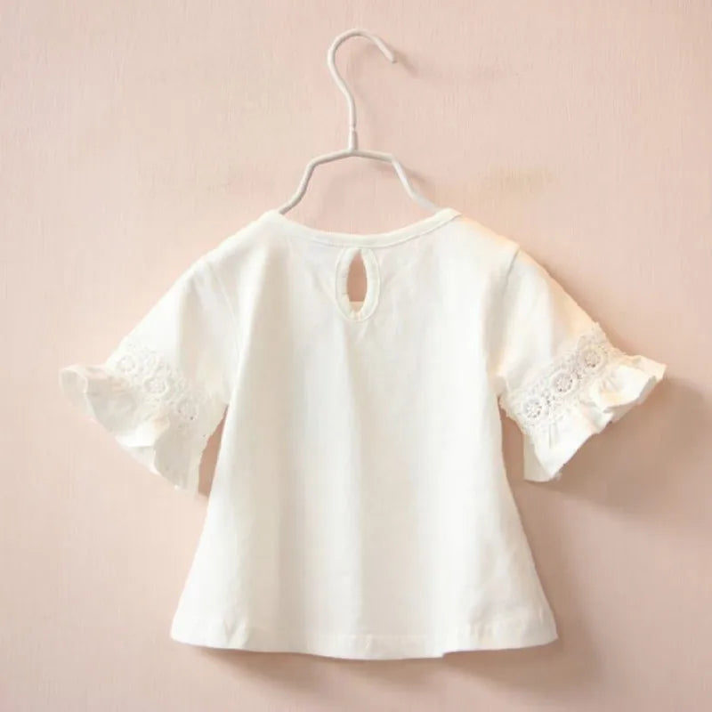 Abril Clothes Flare Sleeve Solid Print Lace Tops T-Shirts
