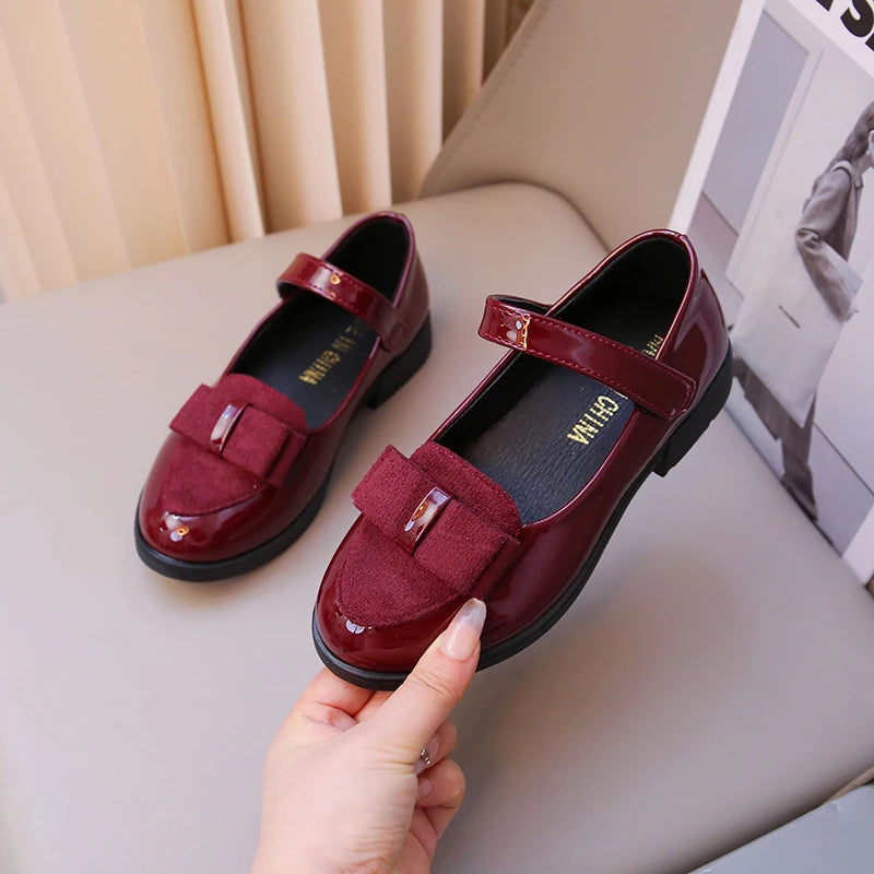 Girl's Leather Shoes Princess Dress Shoes for Kids Big Girls Casual Student Flats 2025 Spring/Autumn New Style Sweet with Bowtie