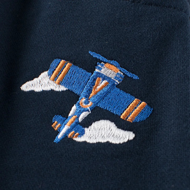 Adam Summer Cartoon Aircraft Print Boys Shorts Elastic Waist
