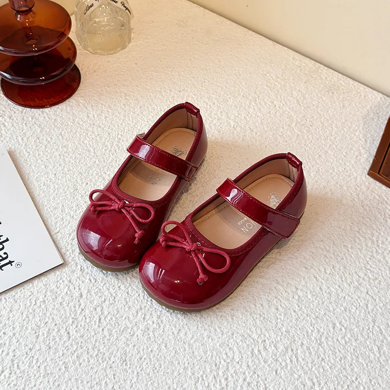 Girls' Princess Shoes Spring Autumn New Fashion Bow PU Leather Loafer Non-slip School Student Loafer Flats