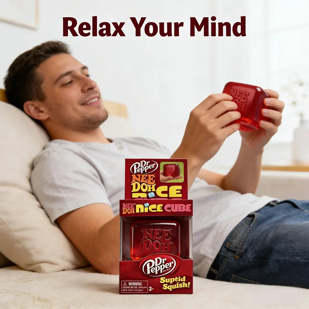 Dr Pepper x NeeDoh Nice Cube Squishy Stress Relief Toy, Soft Squeeze Fidget Cube for Kids & Adults, Anxiety Relief Sensory Toy