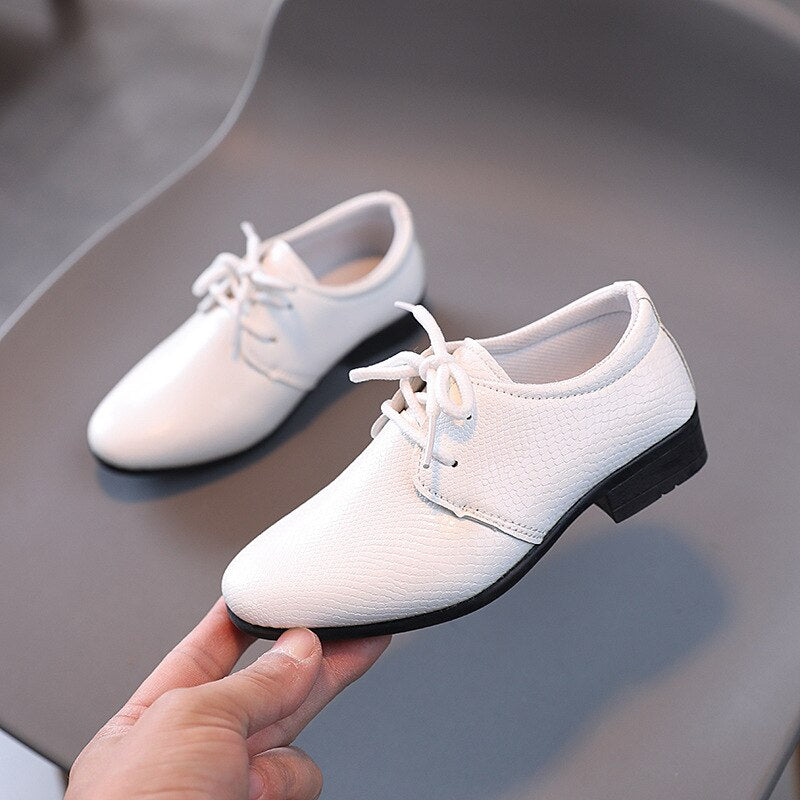 Boys Pointed Toe Leather Kids Lace-up Toddlers Performance Shoes - GuGuTon