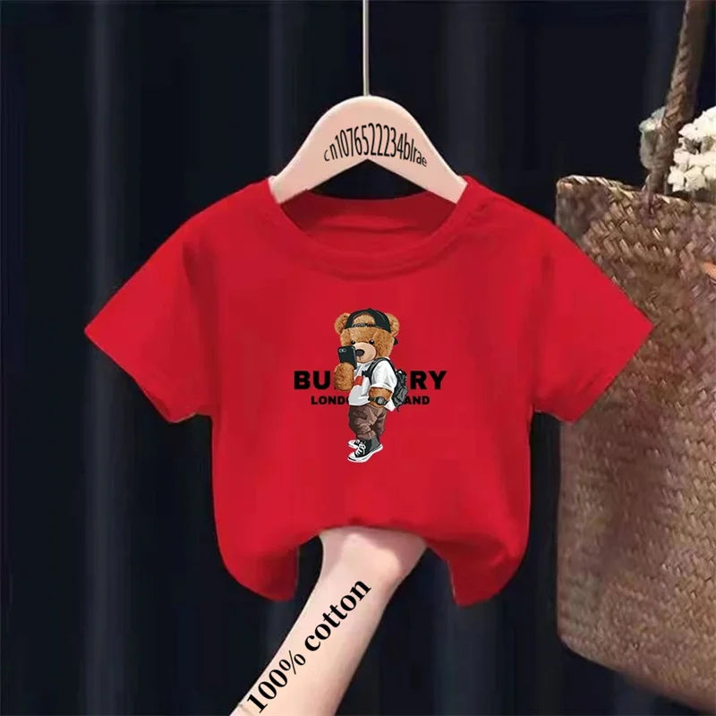 María Bear Print Brand Sleeve Tops Girls
