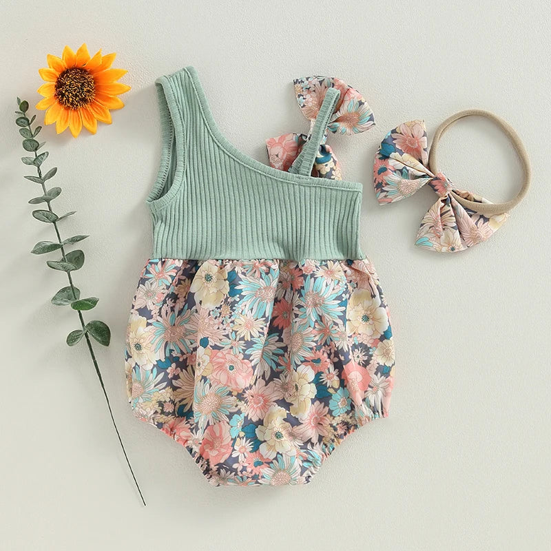 Jennifer Baby Girl Summer Floral One Shoulder Romper
