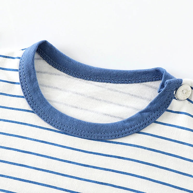 Leo Striped Letter Print Cotton Short-Sleeved Tops