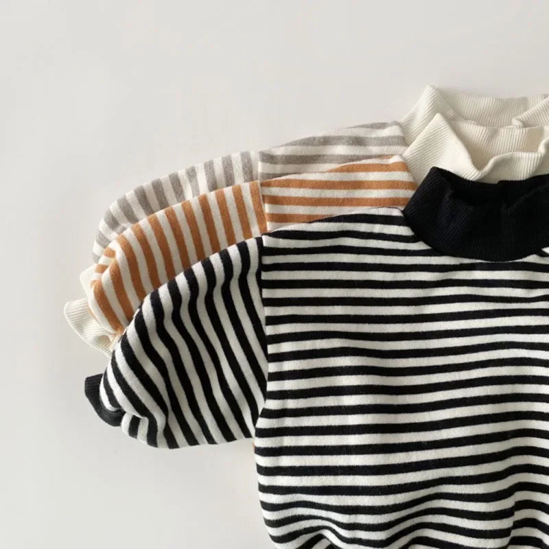 Kiba Cotton Stripes High Neck Sweater