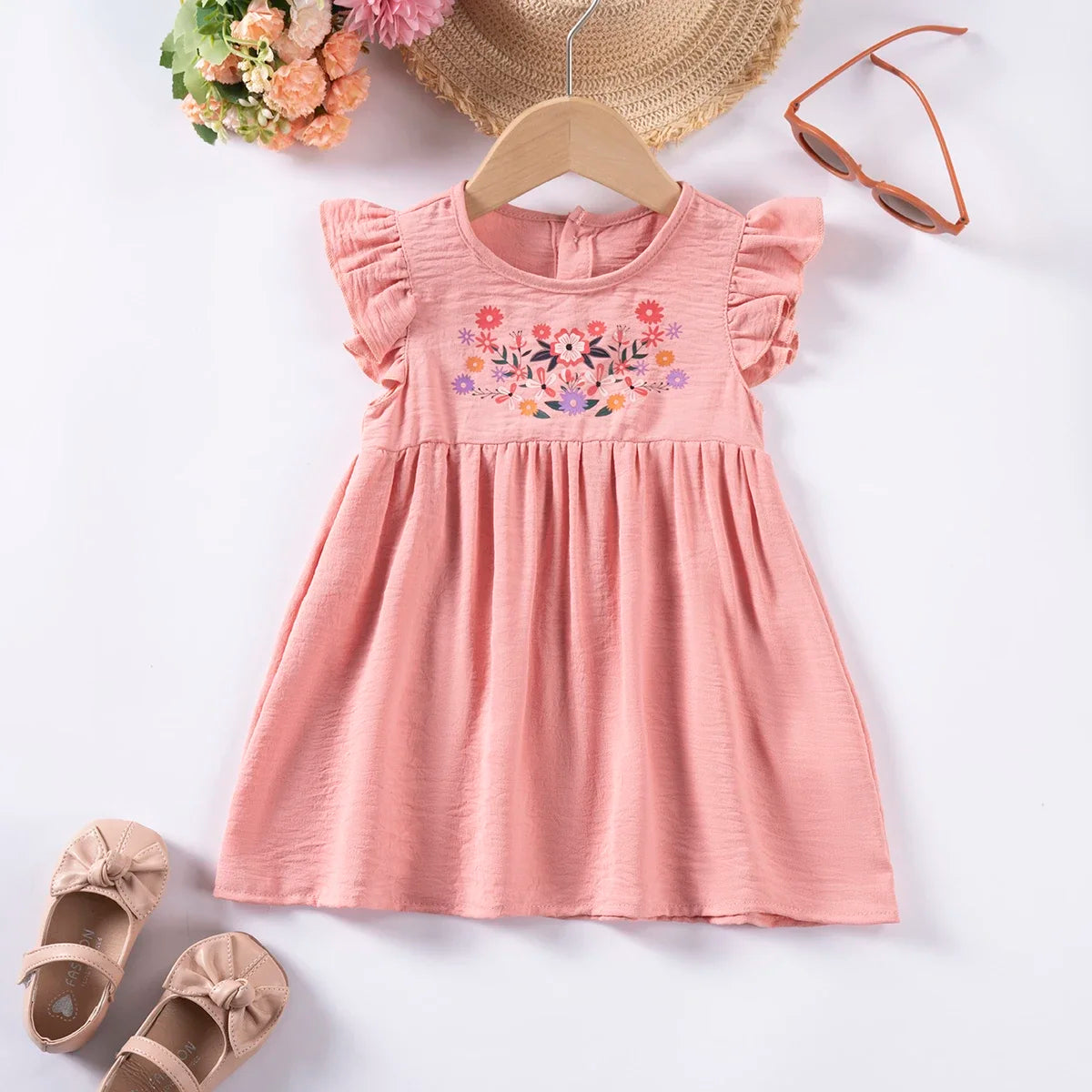 New Summer Toddler Girl Dress Small Fly Sleeve Floral Dress