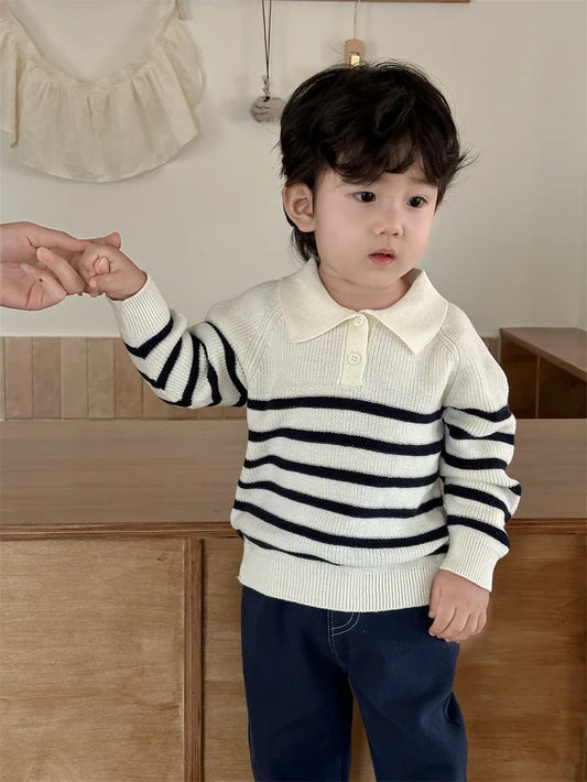 Joan New Long Sleeve Lapel Striped Sweater - GuGuTon baby store - Baby Fashion - Toddlers Outfits - Babies Outfits - Toddler Clothes - Kids Clothing - Newborn Clothes - Newborn Wear - Kids Wear - Trending Clothes - Trending Outfits - Fall Fashion - Winter Fashion - Girls Clothes - Boys Clothes - Babies Wear - Kids Accessories - KidsWear - Summer Clothes - Summer Fashion - Summer Trend - Falls Sweaters - Tops - Bottom - Jeans - Blouse - Dresses - Newborn Dresses - Toys