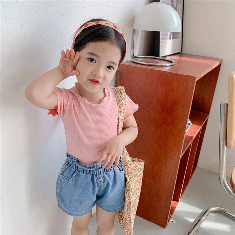 Abril Children Summer Ice Silk Girls Sleeve Round Collar