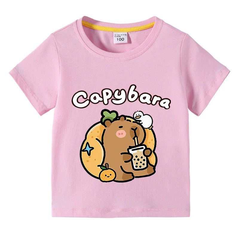 Carlos Cute Capibara Round Neck Tees