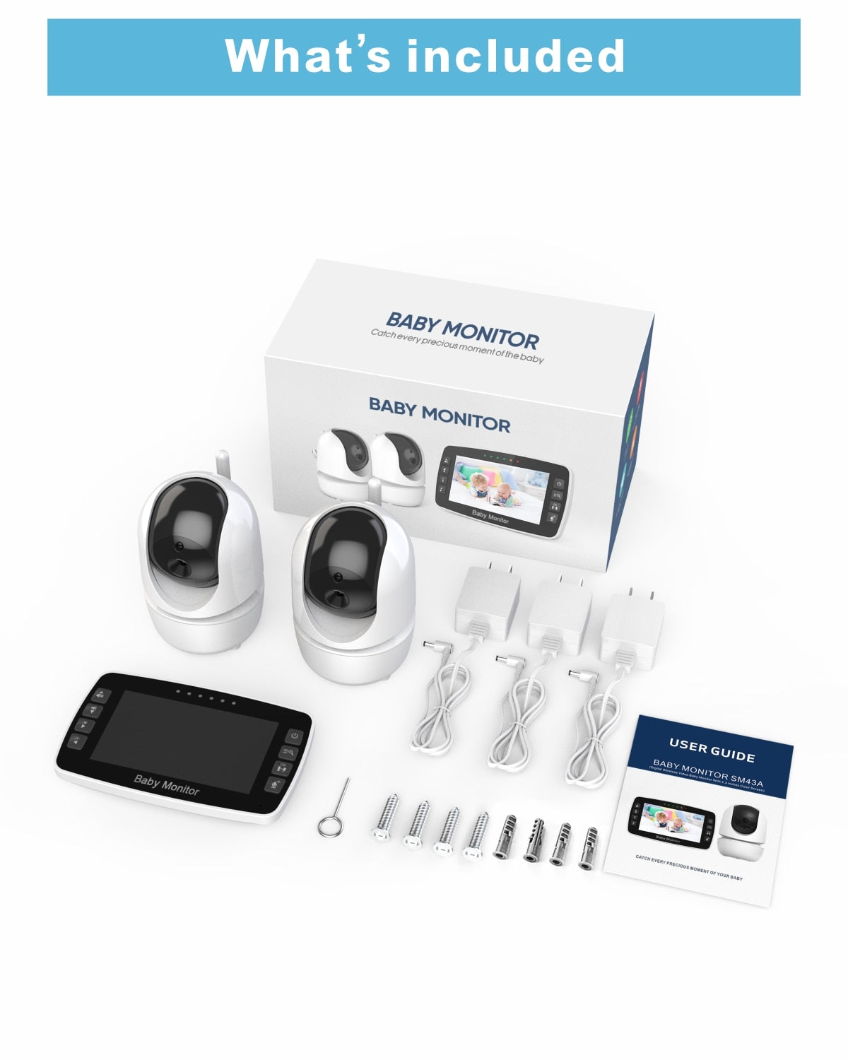 Baby Monitor 4.3 Inch Wireless With PTZ Camera High Security Night Vision - GuGuTon