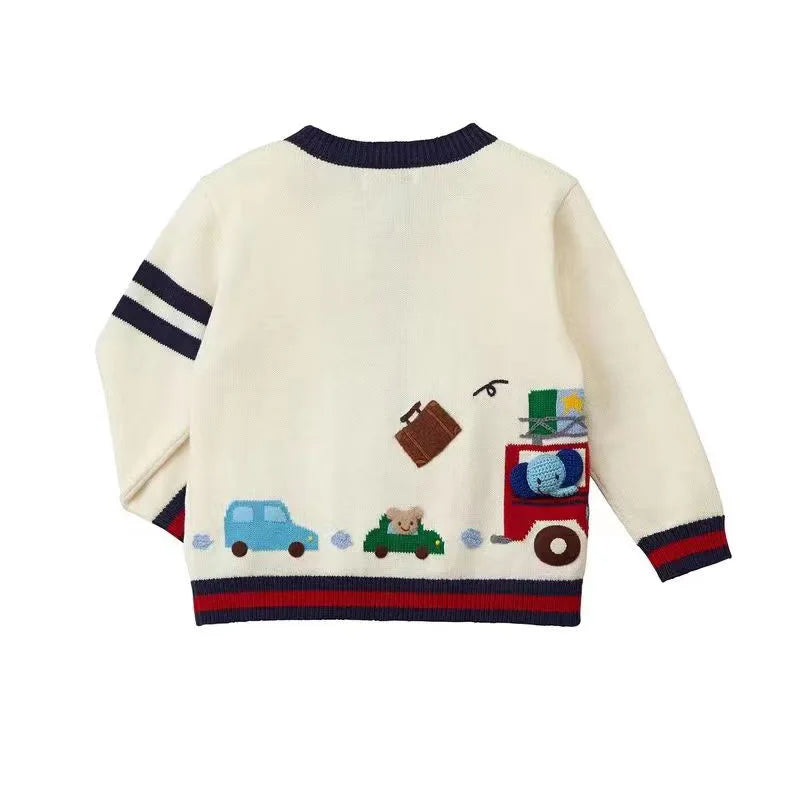 Yariel Cartoon Bear Car Embroidery Sweater