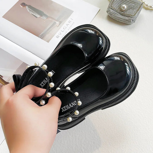 Small Pearl Leather Shoes for Girls, Soft Soles for Children