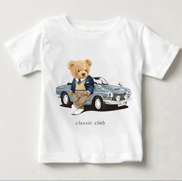 Dylon Cute Bear Riding Motorcycle Car Print Tees