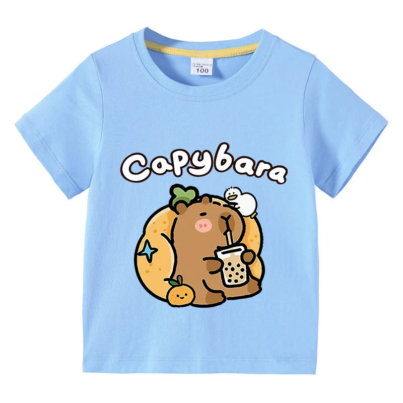 Carlos Cute Capibara Round Neck Tees