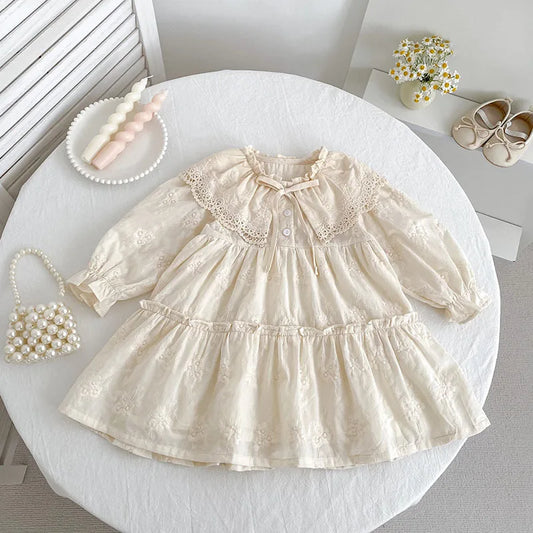 YBFSKID 2026 Spring Kids Girls Dress French Lace Collar Infant Babys Girls Dress