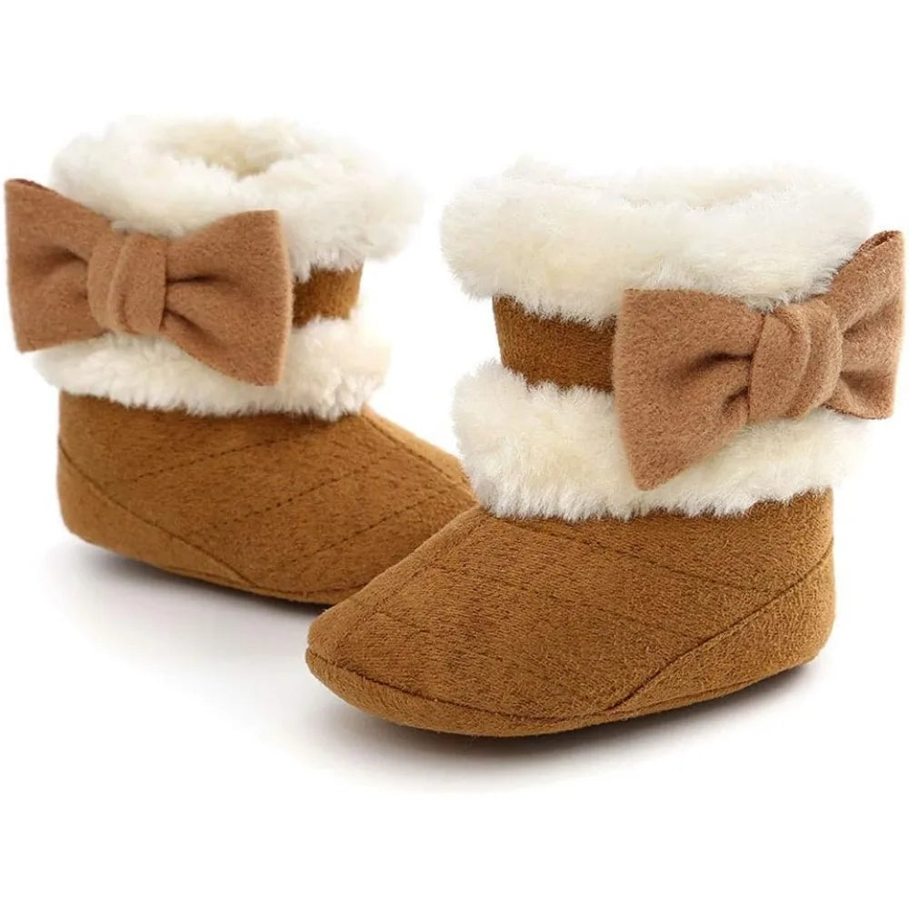1Pair Baby Boots, Baby Girl Cute Bowknot Snow Boots, Soft Sole, Non-slip, Warm, Winter Padded Newborn Baby Walking Shoes